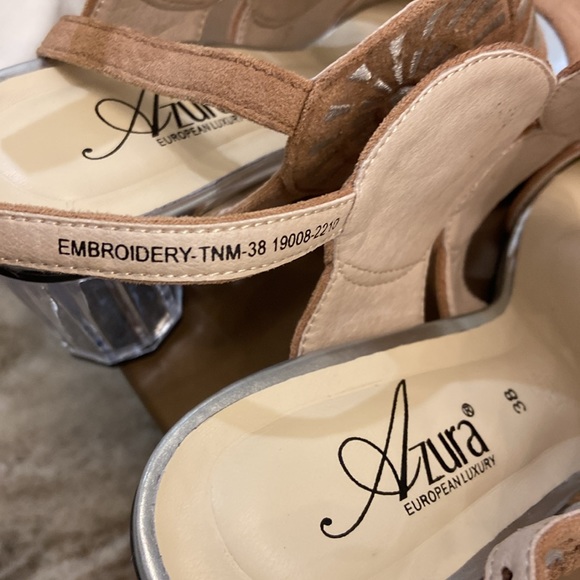 NWT NIB Azura by Spring Step Embroidery Tan Multi Lucite Heeled Sandals Size 38 - Picture 8 of 15